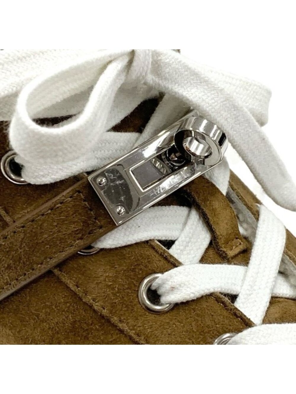 Hermes Daydream Sneakers Shoes Suede Shearling Brown Silver High Cut - Picture 9 of 10